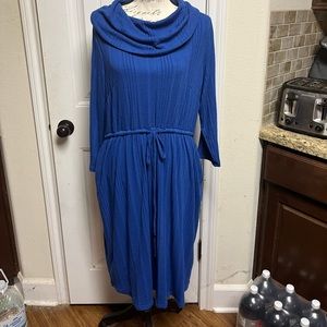 LB Blue Sweater Cowl Neckline Dress